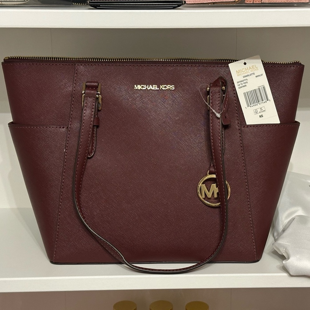 Michael Kors Burgundy Saffiano Leather Tote (WITH DUST BAG)